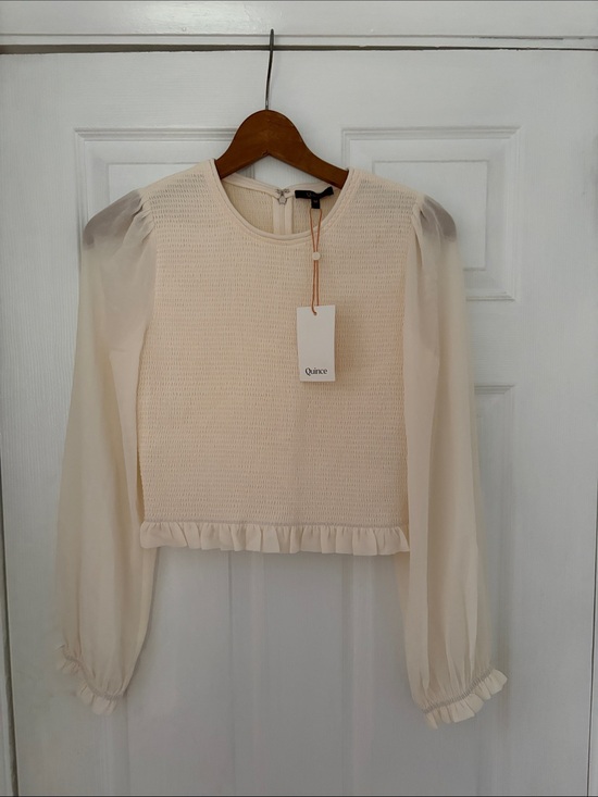 Quince Tops - Quince chiffon cropped smocked blouse